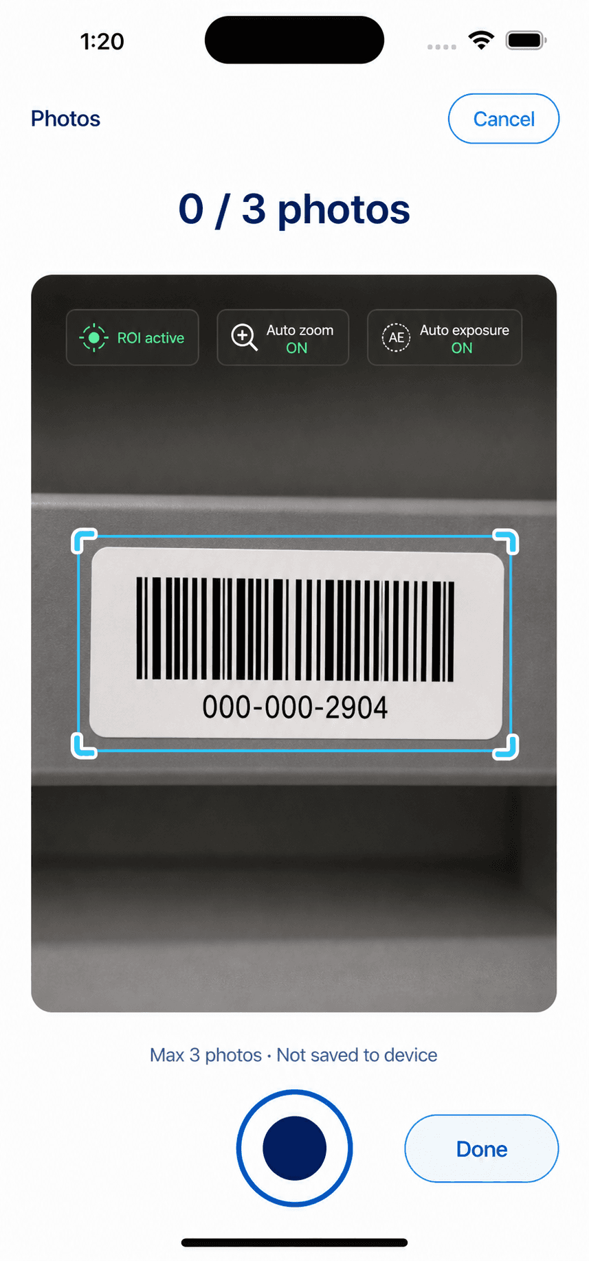 Representative iOS screenshot of Radar Mobile barcode capture